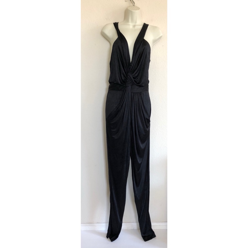 BCBG MAXAZRIA RUNWAY Black Draped Front Jumpsuit - Picture 4 of 8